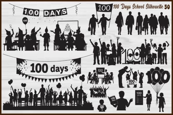 100 Days of School Silhouette Bundle: Graphics for Crafts