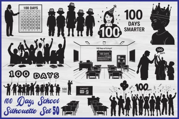 100 Days School Silhouette Graphics for Crafts