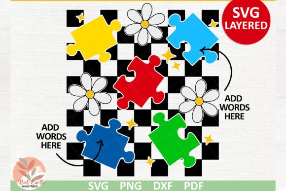 Retro Groovy Autism Puzzle Graphics for Crafts