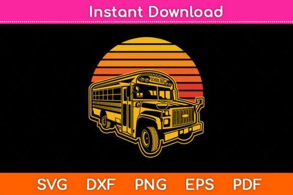 School Bus Driver Sunset Retro Vintage Graphics for Crafts
