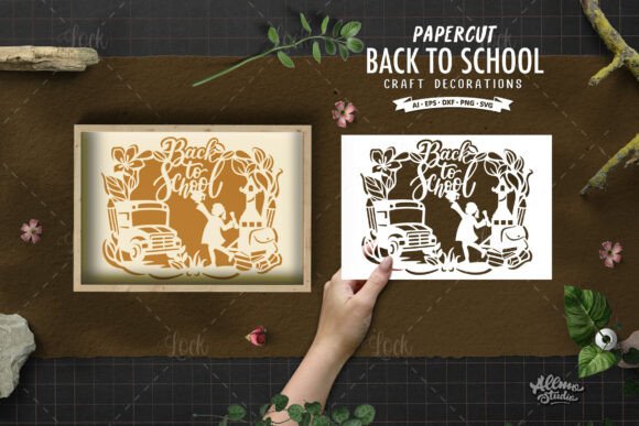School Scene Silhouette & Floral Frame Graphics for Crafts