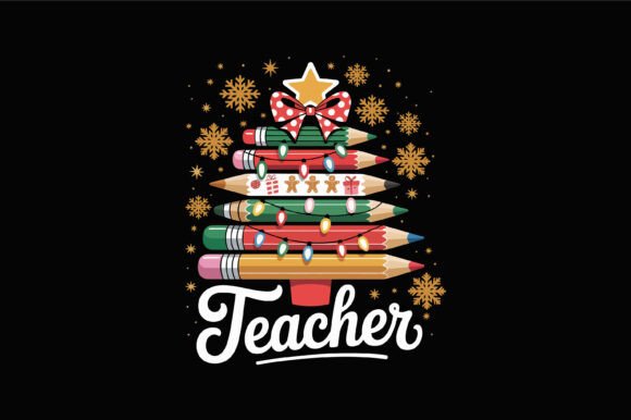 Teacher Christmas Pencil Tree Graphics for Crafts