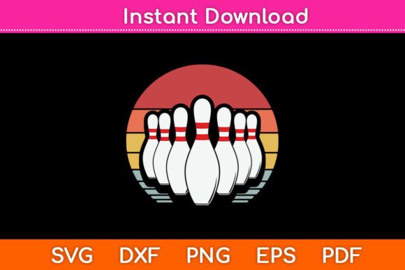 Vintage Bowling Pin 80s Sunset Graphics for Crafts